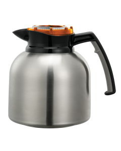 Brew 'N' Pour®, Vacuum Insulated Decanter, Stainless Vacuum, Brew-Thru Clock Lid, 1.9 Liter, Brushed Stainless and Orange