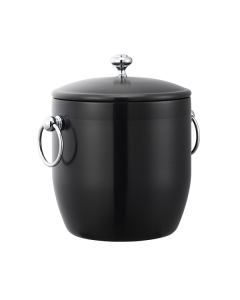 Elite 3-Liter Double Wall Stainless Ice Bucket with Drip Disk and Tongs in Black Onyx