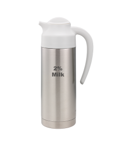 SteelVac® Creamer, Vacuum Insulated Carafe, Steel Base -2% Milk Stainless Vacuum, Twist Lid, 1 Liter, Brushed Stainless and White