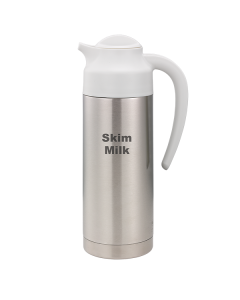 SteelVac® Creamer, Vacuum Insulated Carafe, Steel Base - Skim Milk, Stainless Vacuum, Twist Lid, 1 Liter, Brushed Stainless and White