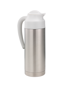 SteelVac® Creamer, Vacuum Insulated Carafe, Steel Base, Stainless Vacuum, Twist Lid, 1 Liter, Brushed Stainless and White