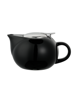 Ceramic Teapot, Non-Insulated Tea Server, Large Round, 16 Ounce, Black
