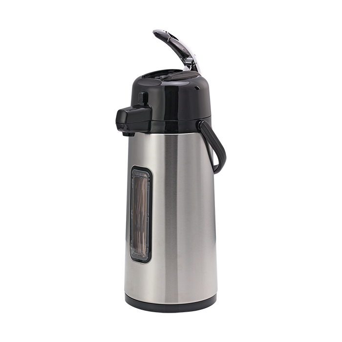 Eco-Air® Airpots, Vacuum Insulated Airpot, Sight Glass, 2.2 Liter, Lever  Pump, Glass Vacuum, Brushed Stainless and Black