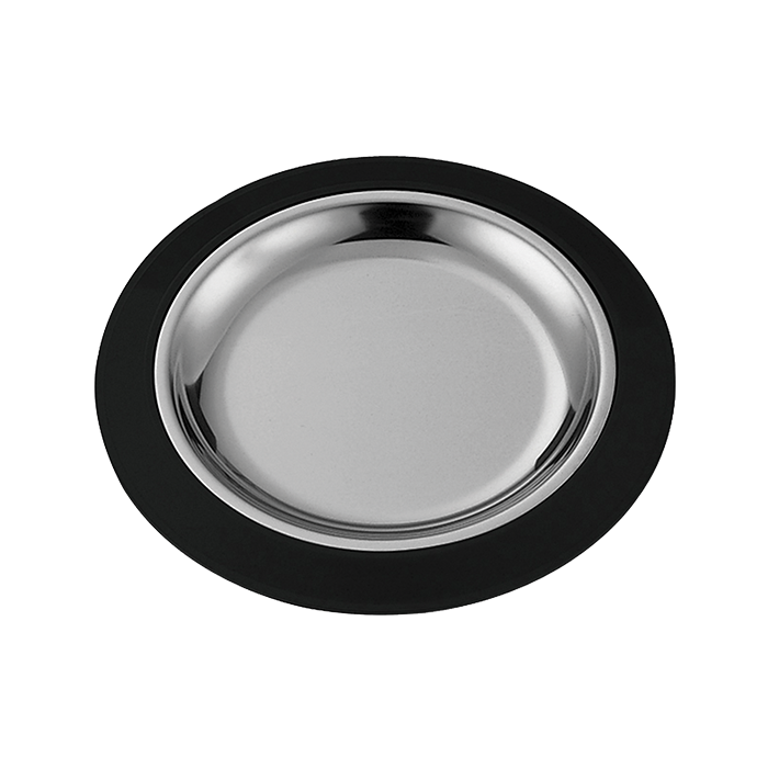 Round Thermo-Plate® Platter, Insulated Serving Plate, Small Sloped Complete  - Stainless, Black