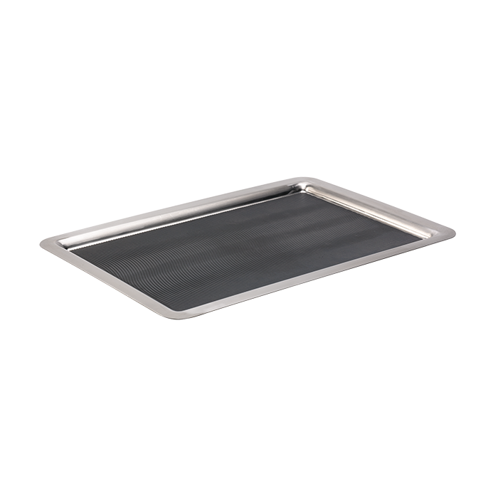Service Ideas TR1412SR 14 Non-Slip Round Tray Brushed Stainless/Black Insert 